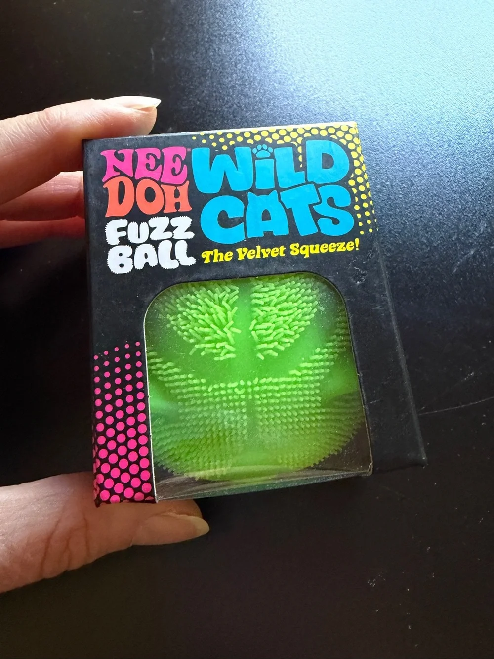 New Nee Doh Fuzz Ball Wild Cats Green Velvet Squishy Toy Squish Peace Sign